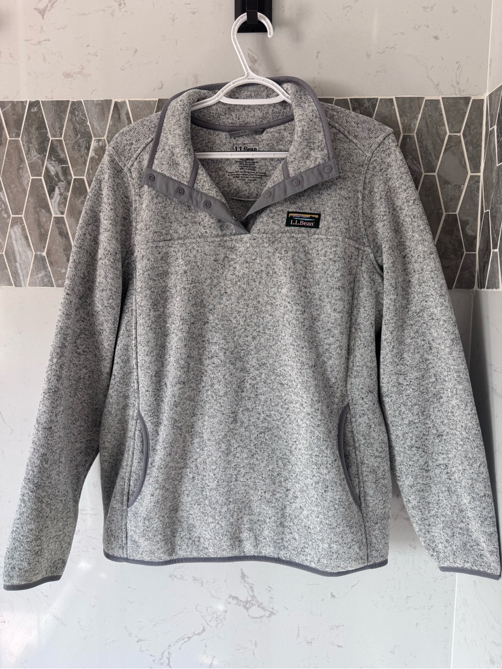 L.L. Bean Women’s Gray Heather Snap-Quarter Fleece Pullover